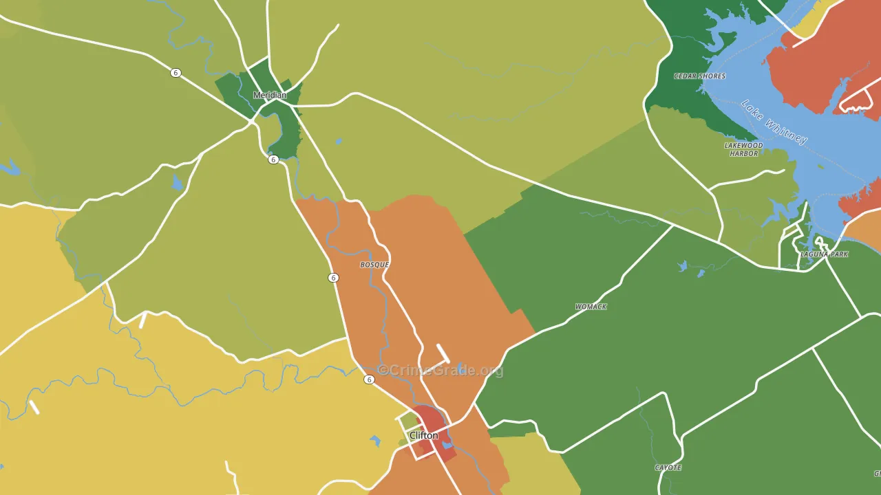 Bosque County, TX Map of Theft Rates