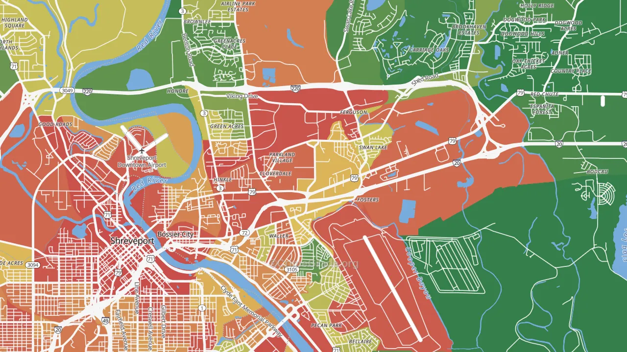 Bossier City, LA Map of Theft Rates