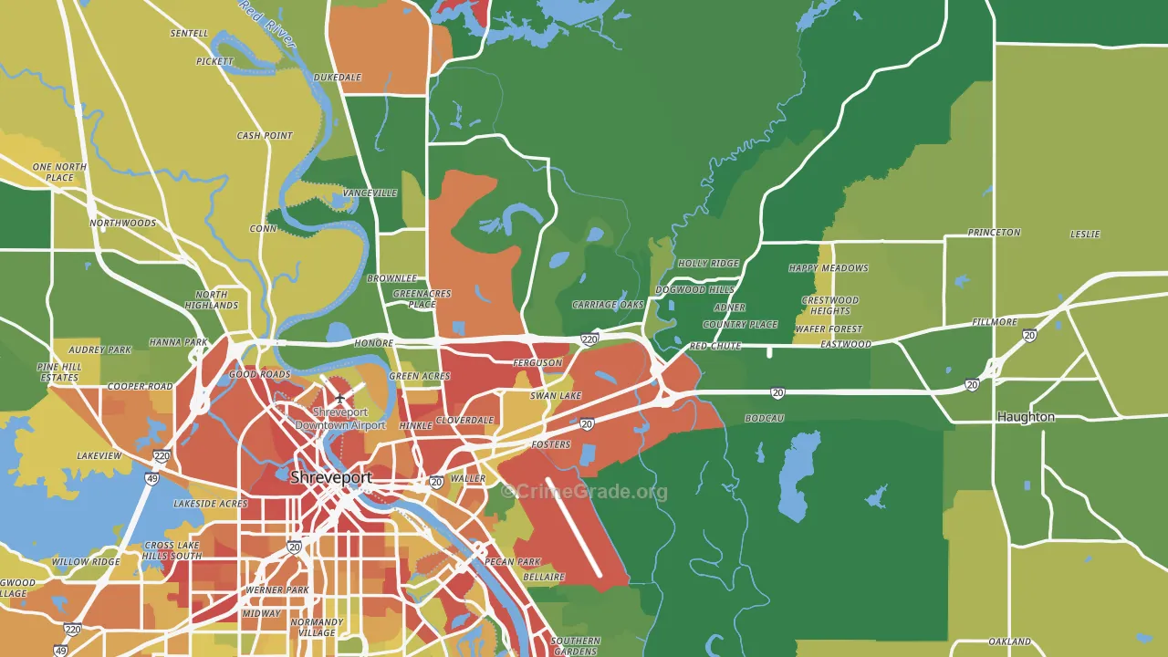 Bossier Parish, LA Map of Theft Rates