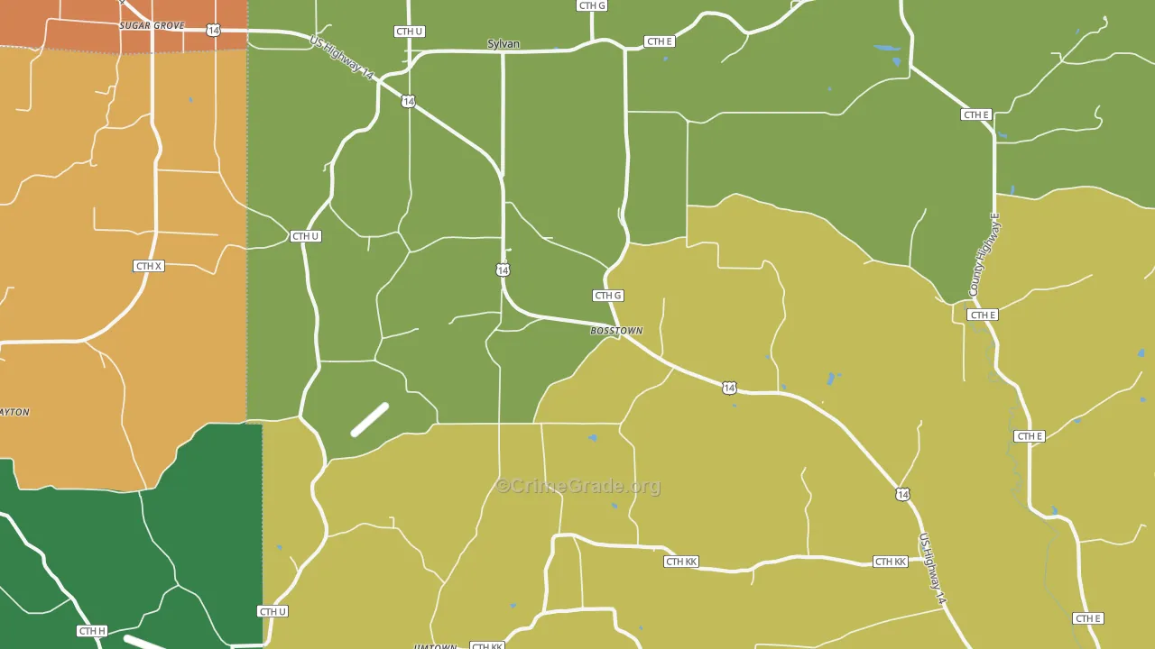 Bosstown, WI Map of Theft Rates