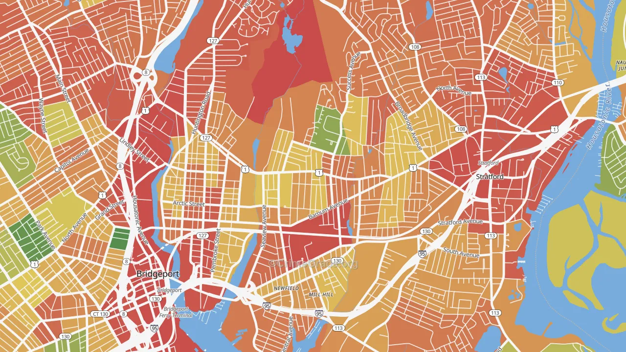 Boston Avenue-Mill Hill, Bridgeport, CT Map of Theft Rates