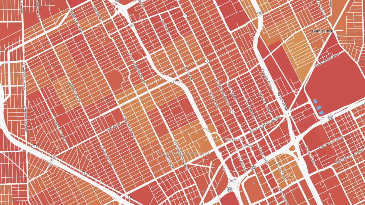 Boston Edison, Detroit, MI Map of Theft Rates