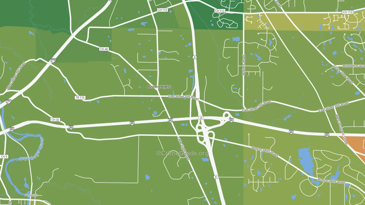 Boston Heights, OH Map of Theft Rates