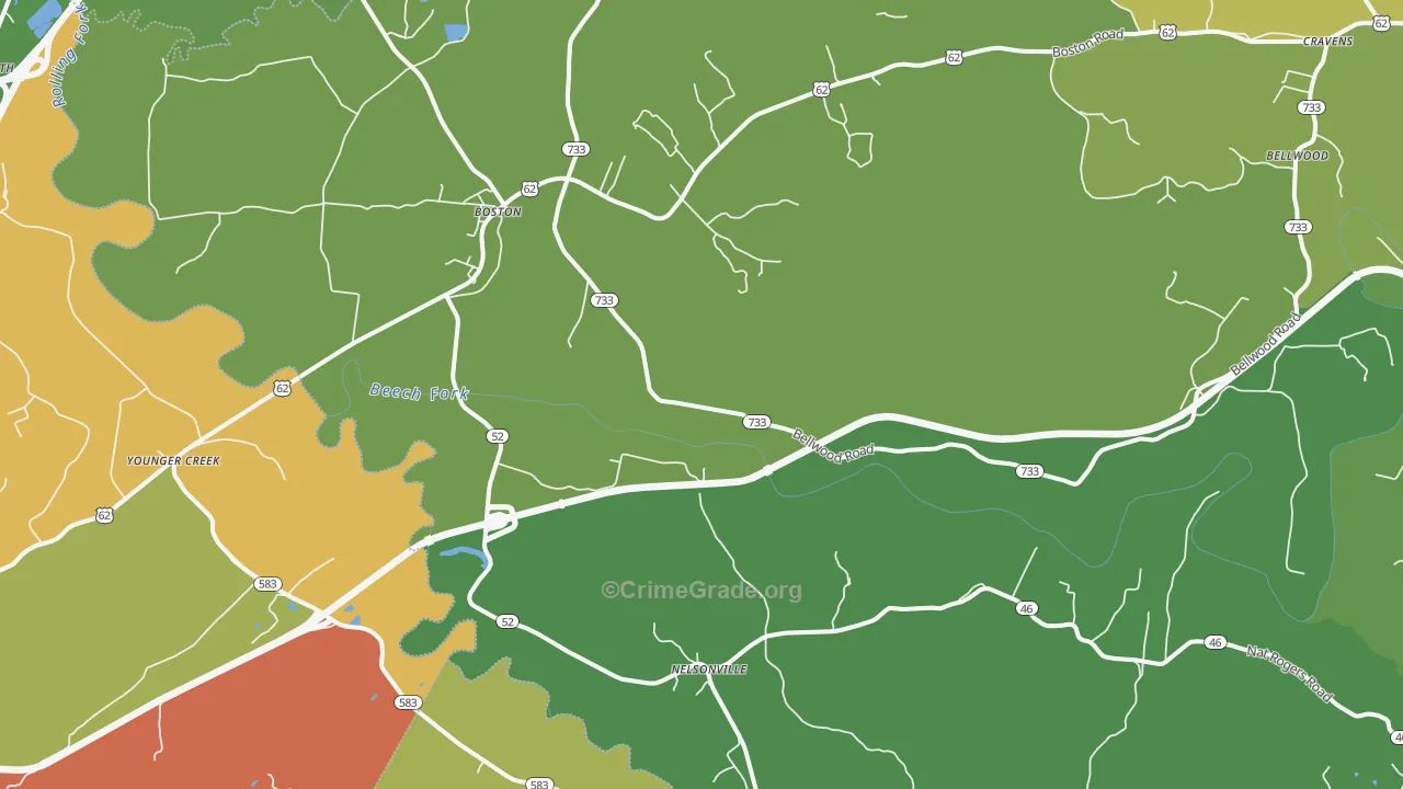 Boston, KY Map of Theft Rates