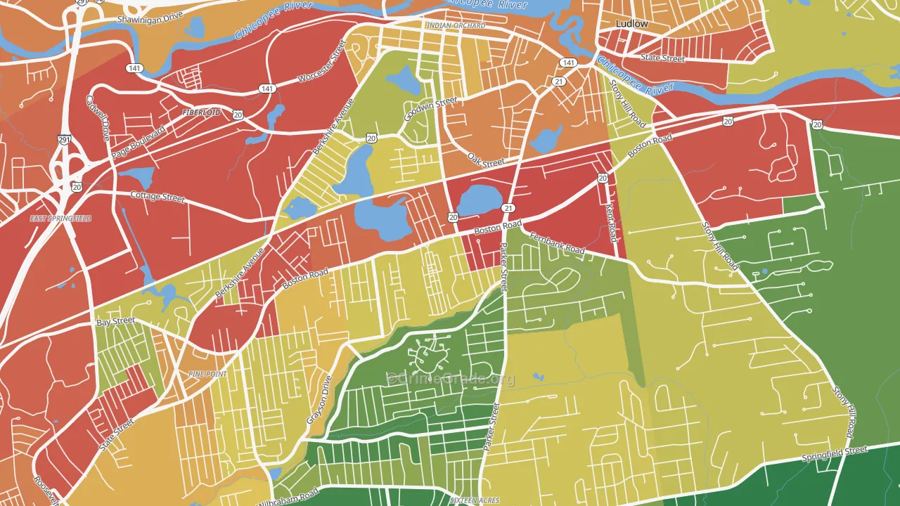Boston Road, Springfield, MA Map of Theft Rates