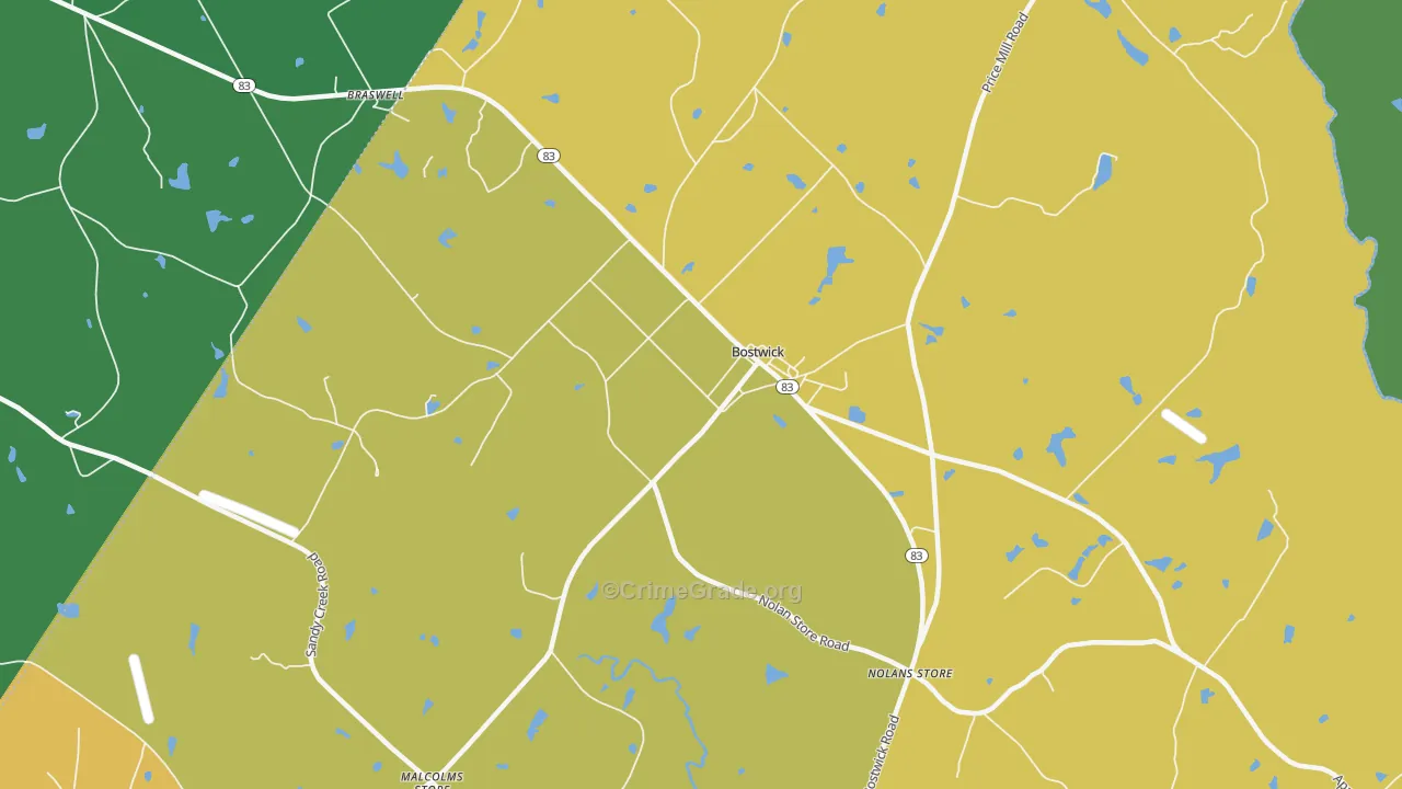 Bostwick, GA Map of Theft Rates