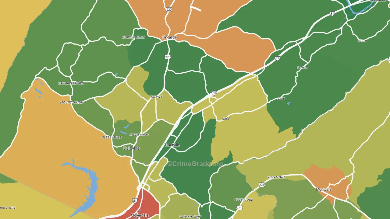 Botetourt County, VA Map of Theft Rates