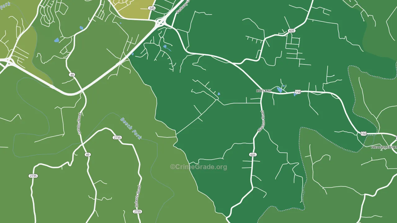 Botland, KY Map of Theft Rates