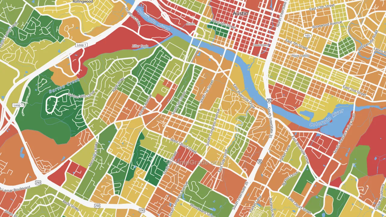 Bouldin, Austin, TX Map of Theft Rates