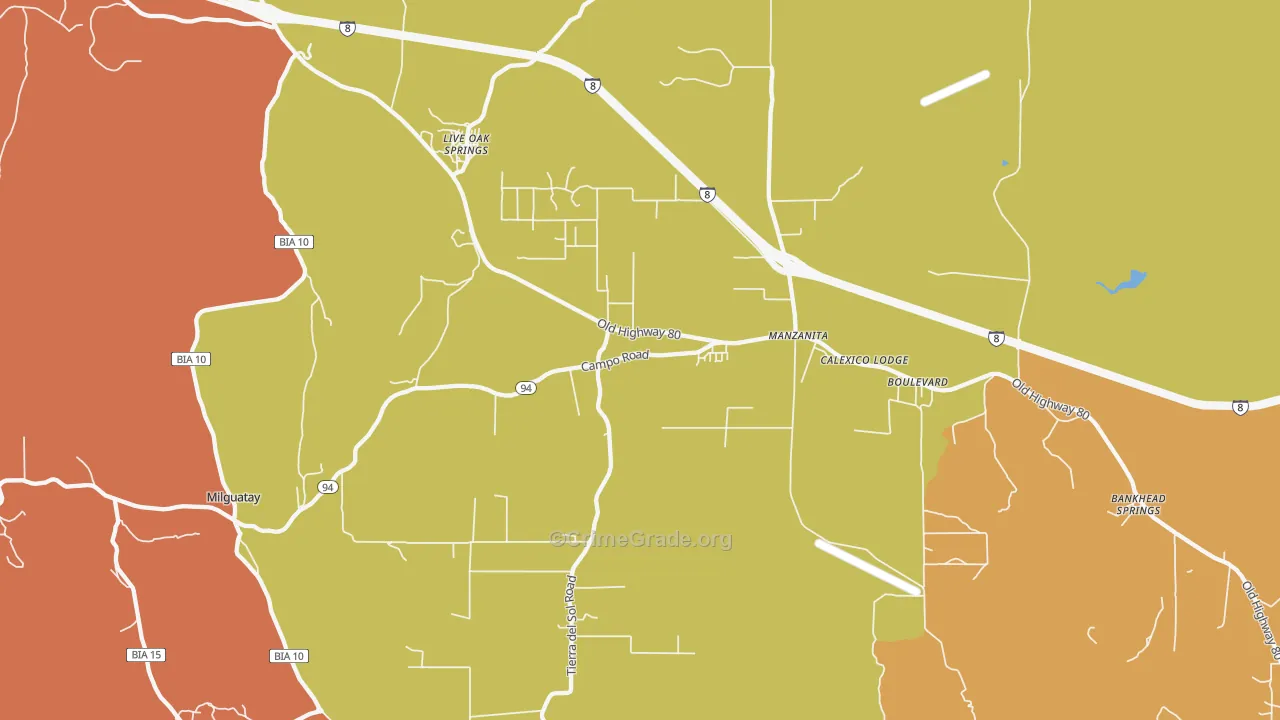 Boulevard, CA Map of Theft Rates