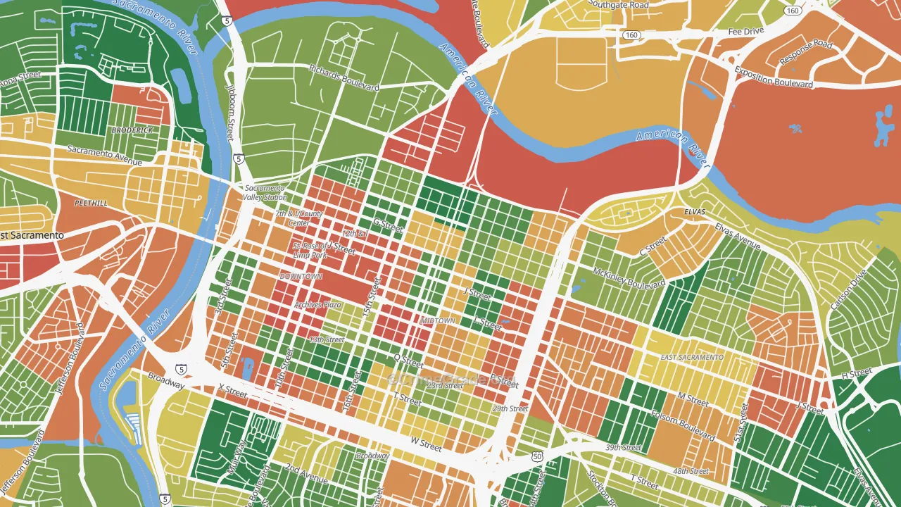Boulevard Park, Sacramento, CA Map of Theft Rates