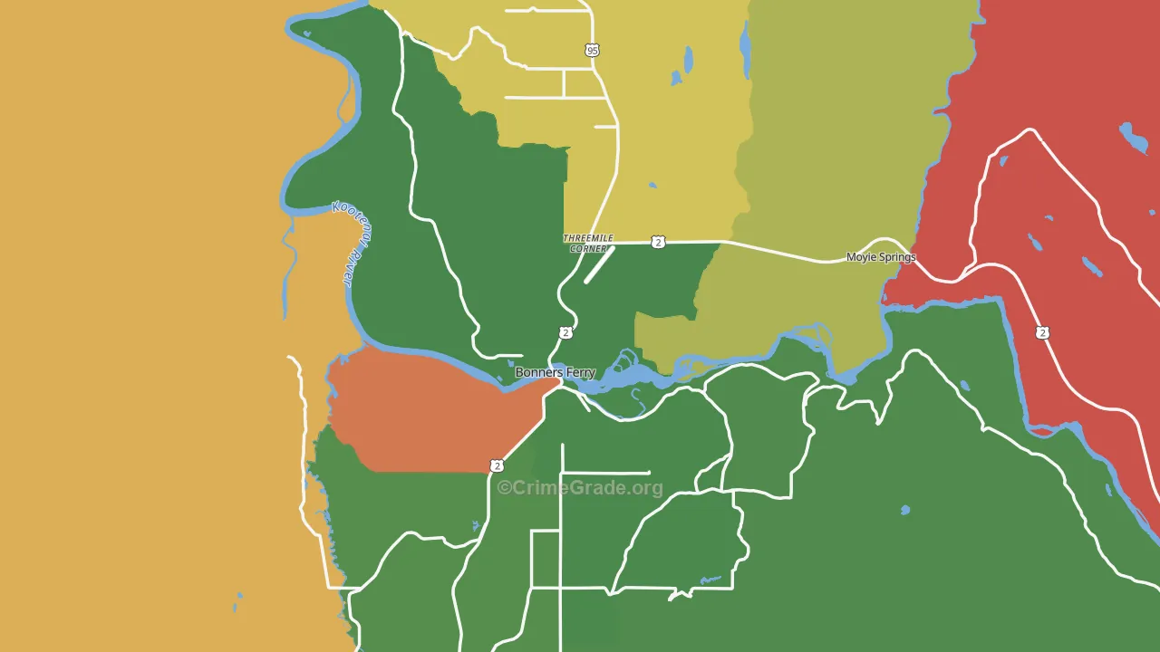 Boundary County, ID Map of Theft Rates