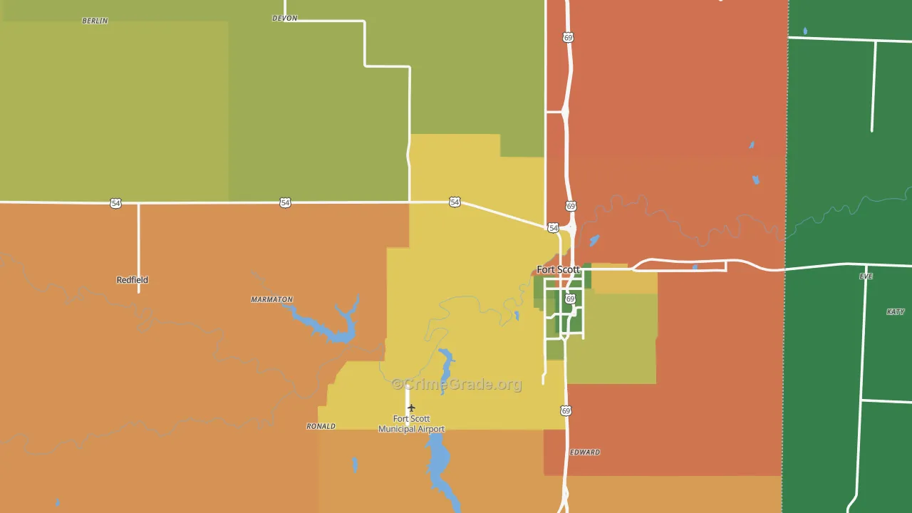 Bourbon County, KS Map of Theft Rates