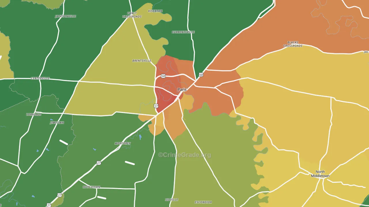 Bourbon County, KY Map of Theft Rates