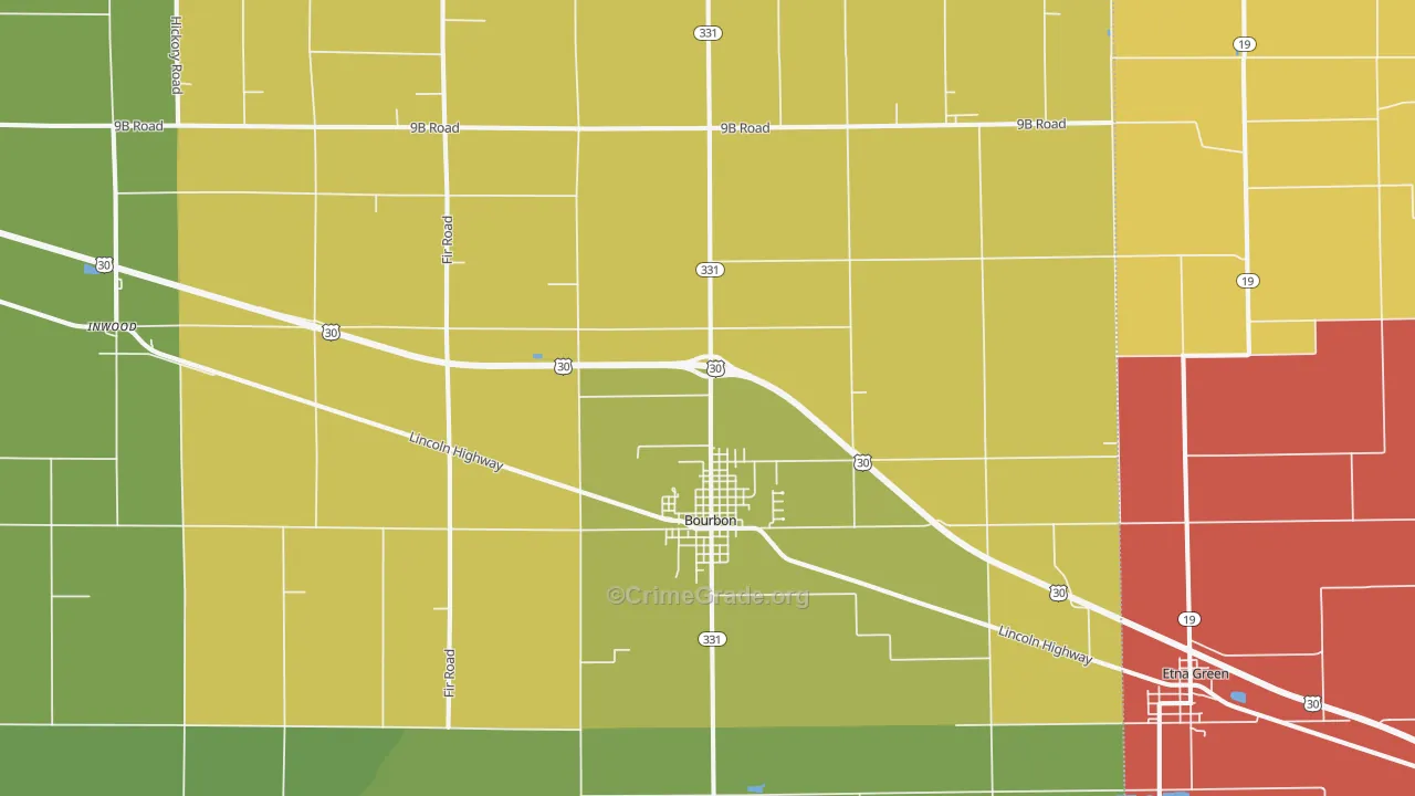 Bourbon, IN Map of Theft Rates