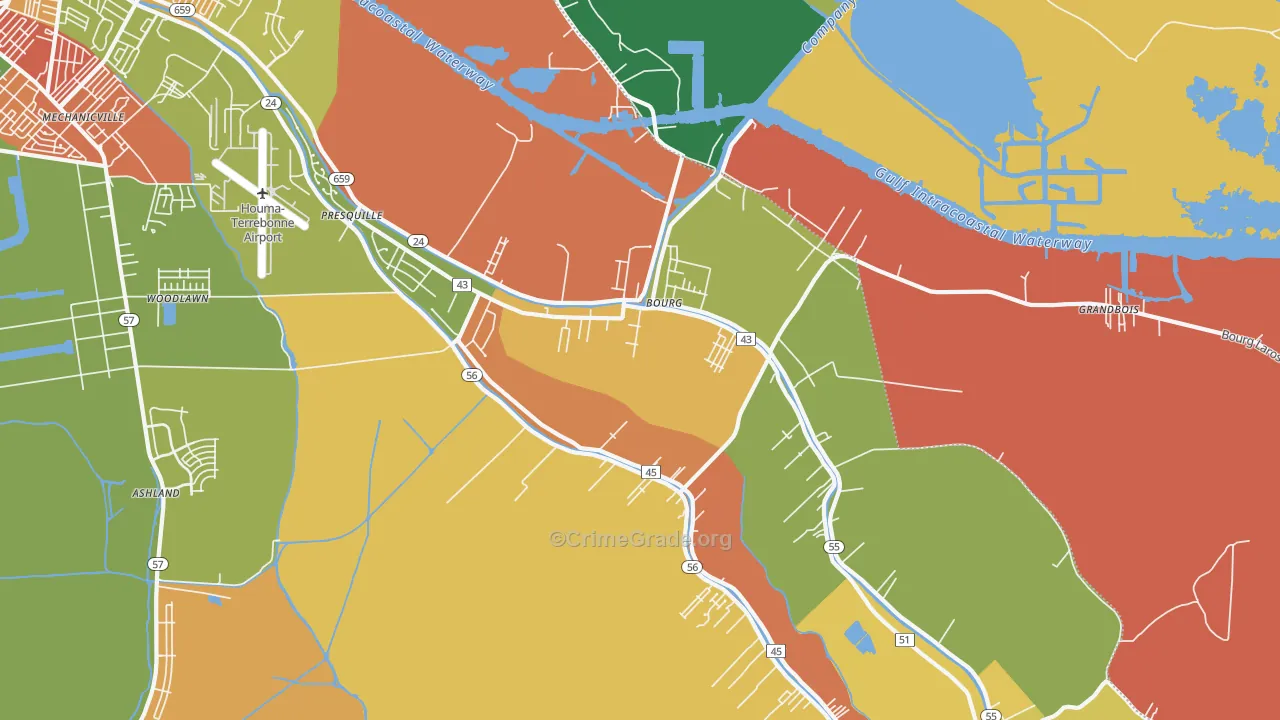 Bourg, LA Map of Theft Rates