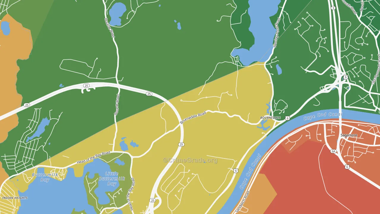 Bournedale, MA Map of Theft Rates