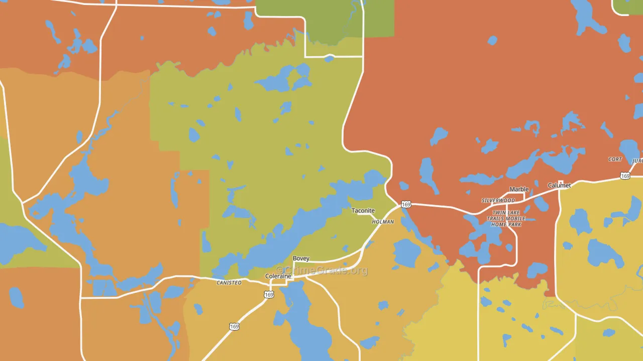 Bovey, MN Map of Theft Rates