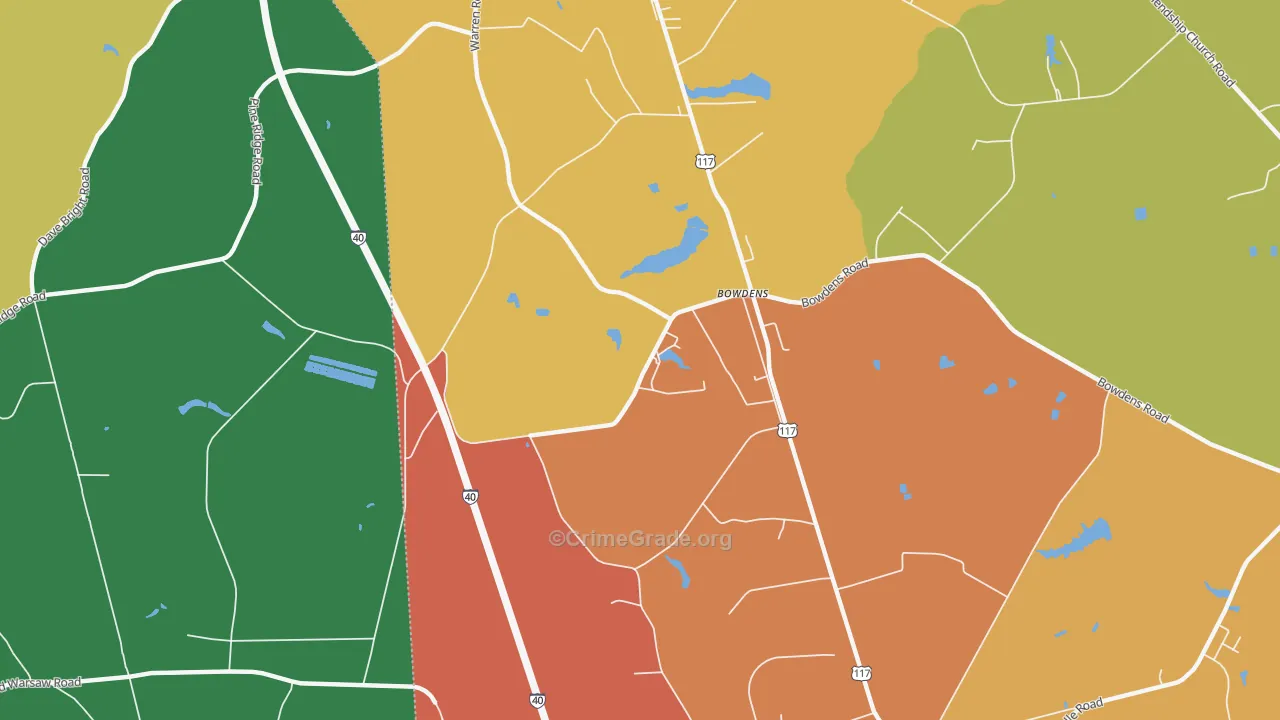 Bowdens, NC Map of Theft Rates