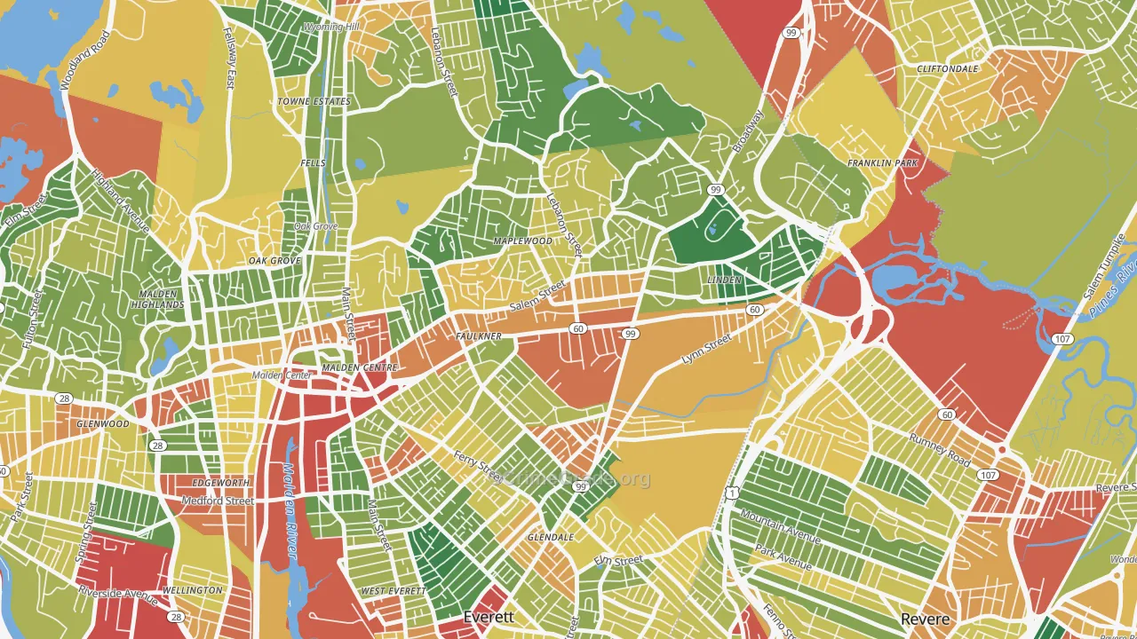 Bowdoin Apartments, Malden, MA Map of Theft Rates