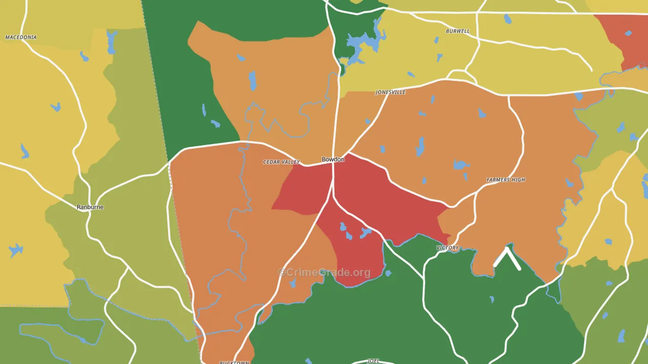 Bowdon, GA Map of Theft Rates