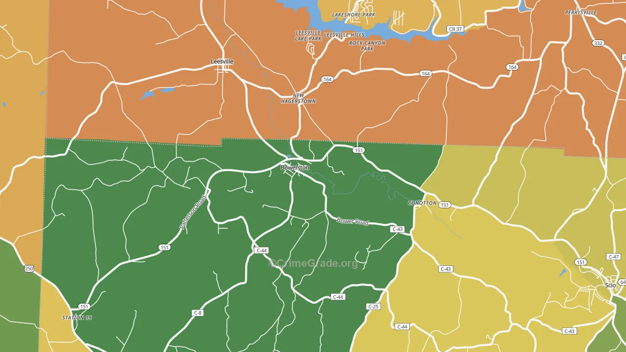 Bowerston, OH Map of Theft Rates