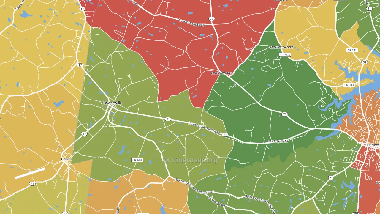Bowersville, GA Map of Theft Rates