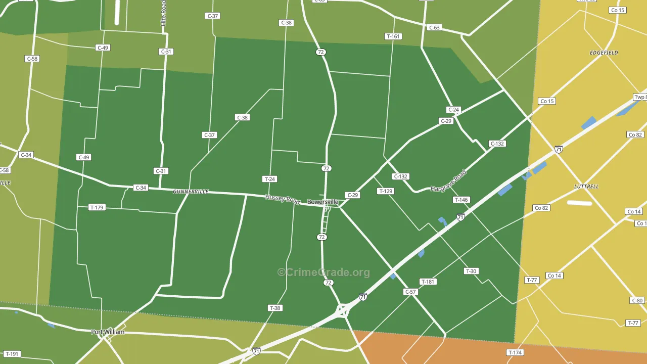 Bowersville, OH Map of Theft Rates