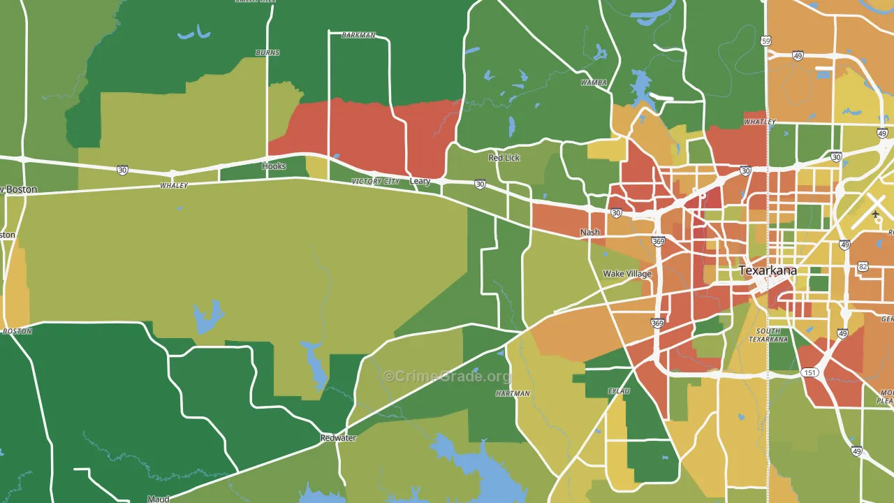 Bowie County, TX Map of Theft Rates