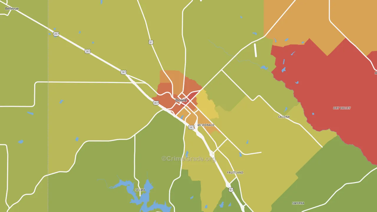 Bowie, TX Map of Theft Rates