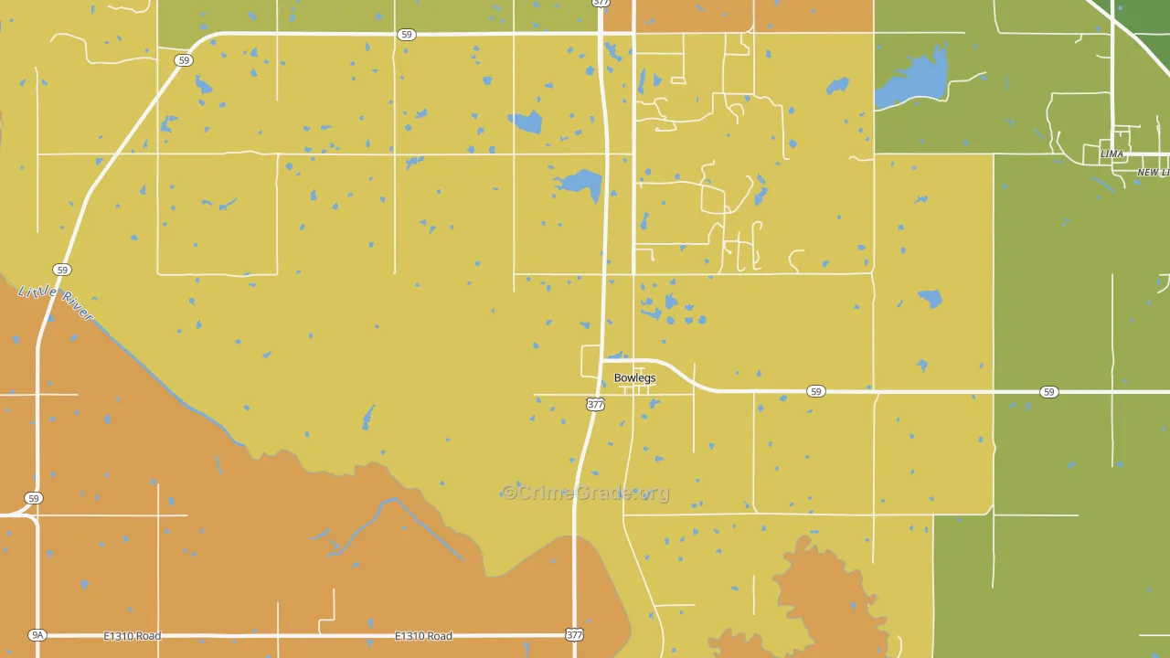 Bowlegs, OK Map of Theft Rates