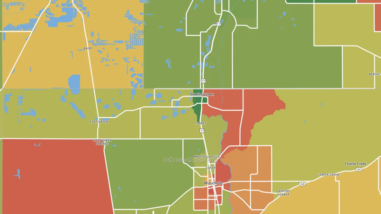 Bowling Green, FL Map of Theft Rates