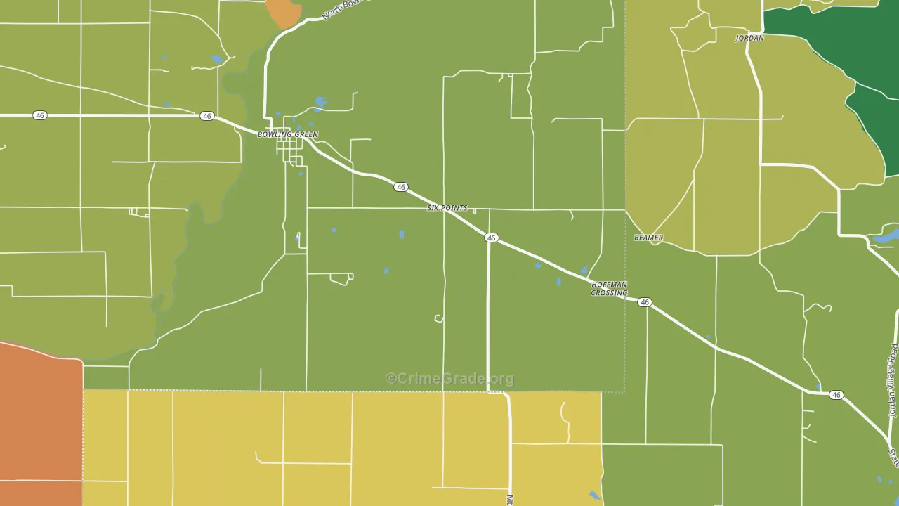 Bowling Green, IN Map of Theft Rates