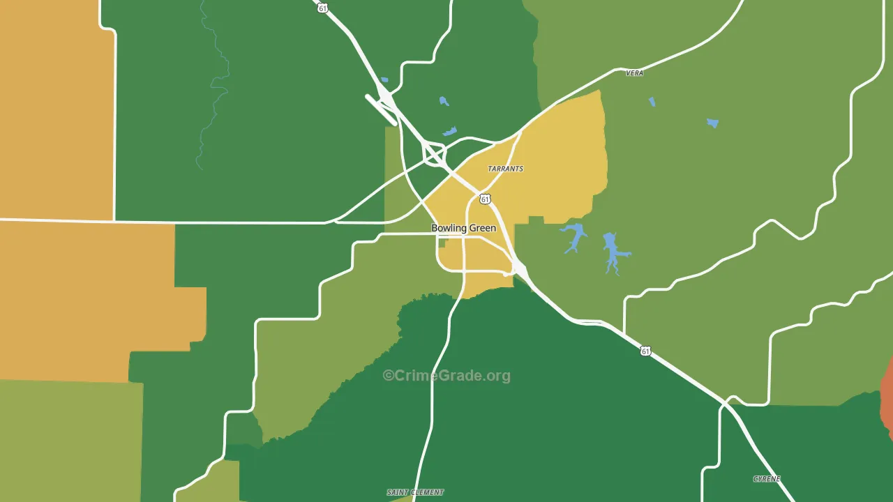 Bowling Green, MO Map of Theft Rates