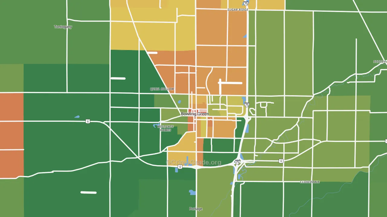Bowling Green, OH Map of Theft Rates