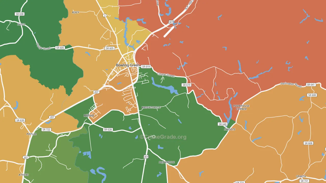 Bowling Green, VA Map of Theft Rates