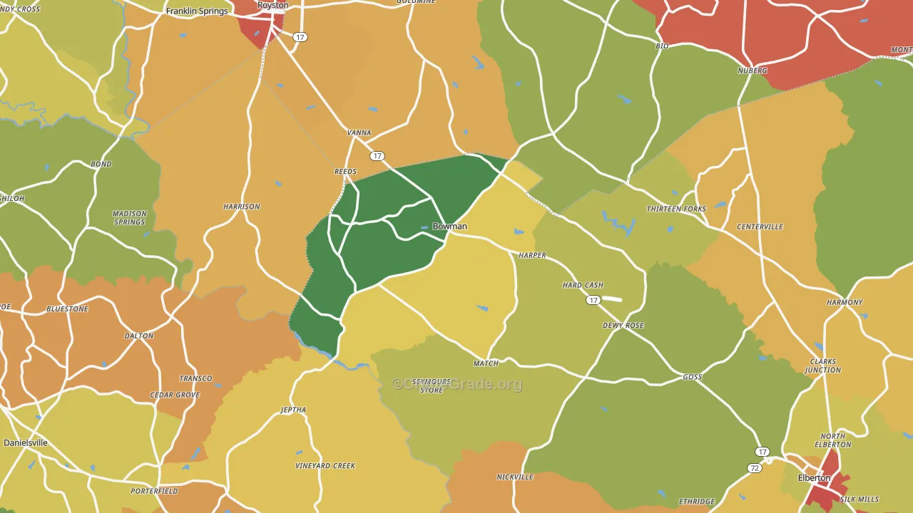 Bowman, GA Map of Theft Rates
