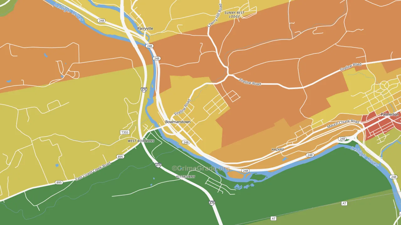 Bowmanstown, PA Map of Theft Rates