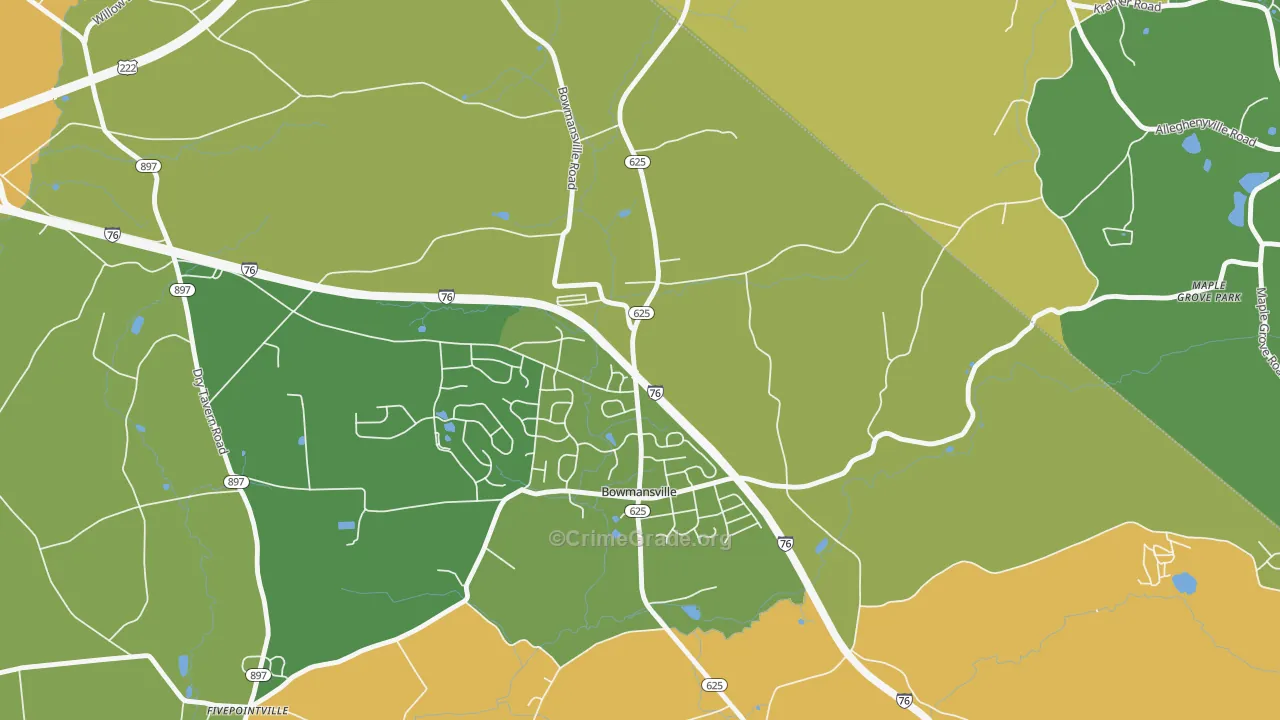 Bowmansville, PA Map of Theft Rates