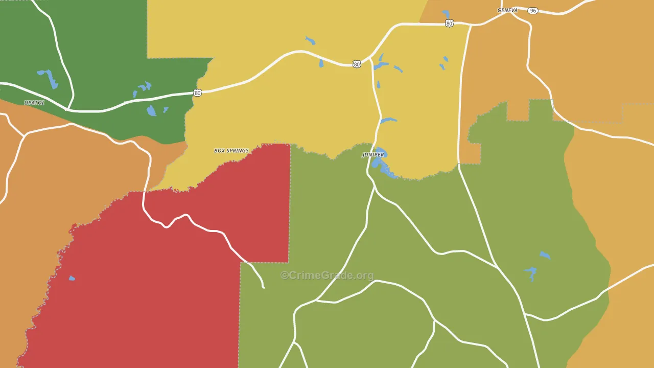 Box Springs, GA Map of Theft Rates