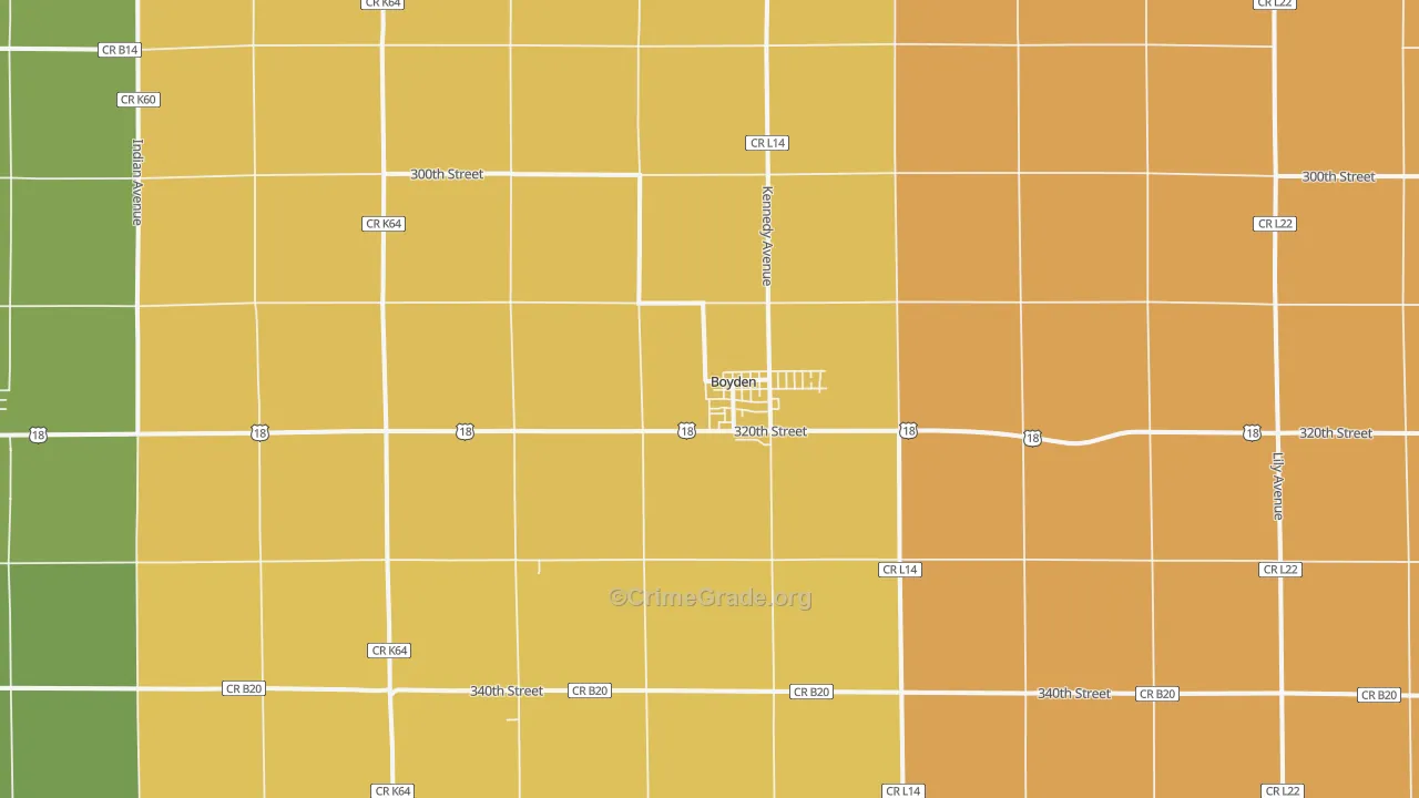 Boyden, IA Map of Theft Rates