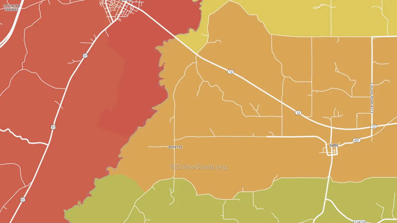 Boyette, MS Map of Theft Rates