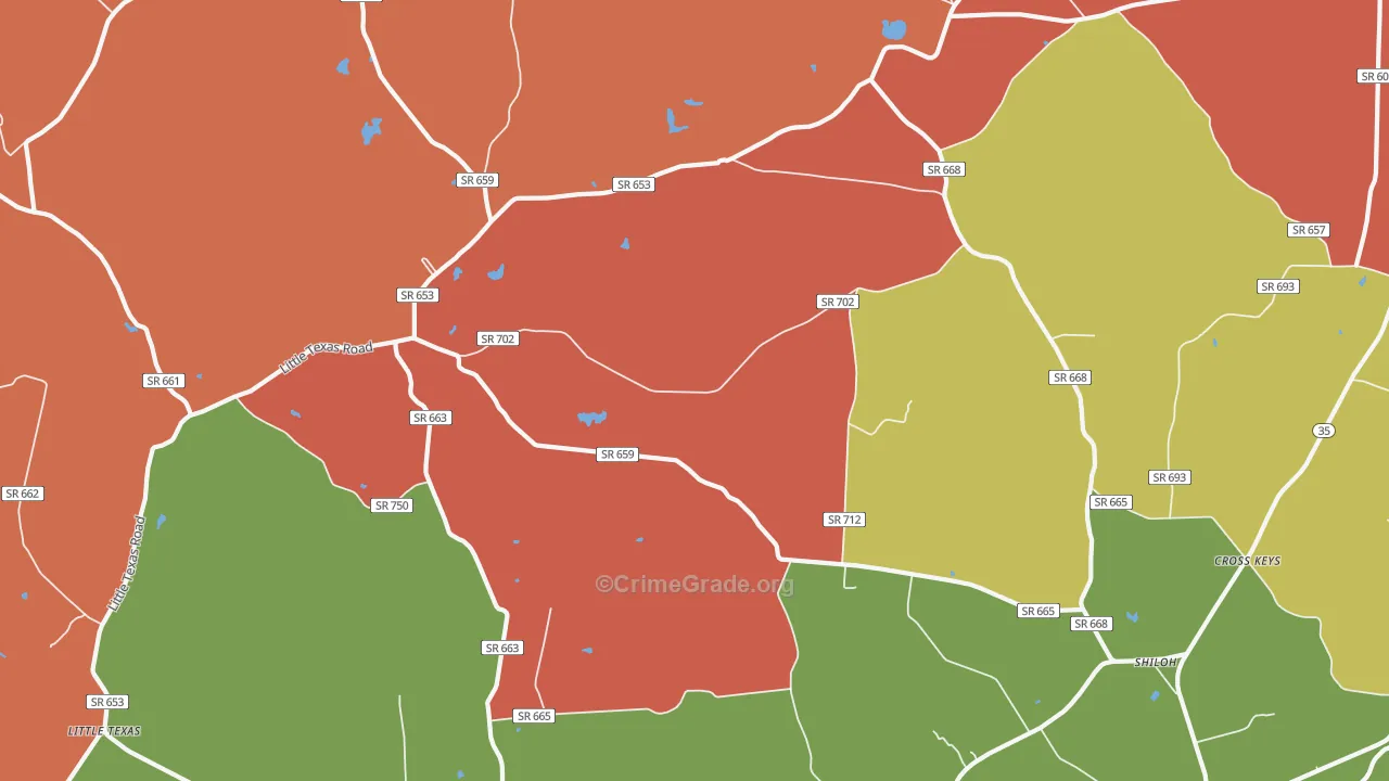 Boykins and Branchville, VA Map of Theft Rates