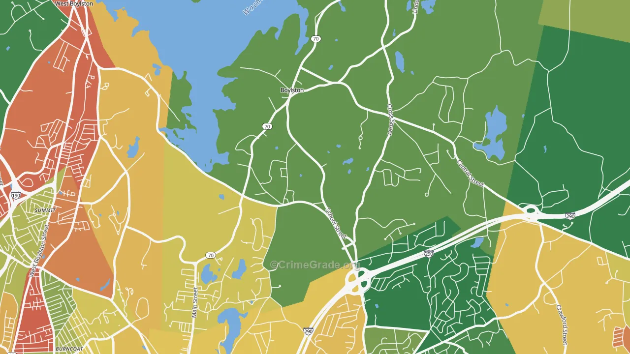 Boylston, MA Map of Theft Rates