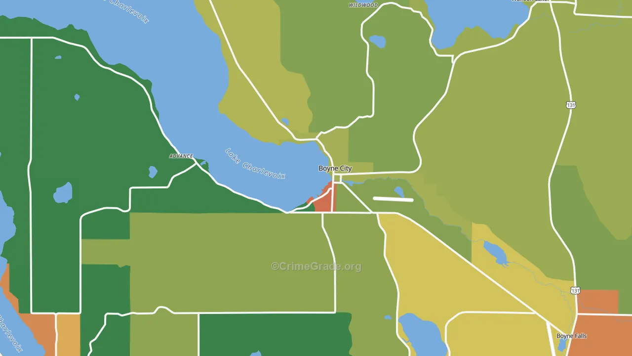 Boyne City, MI Map of Theft Rates