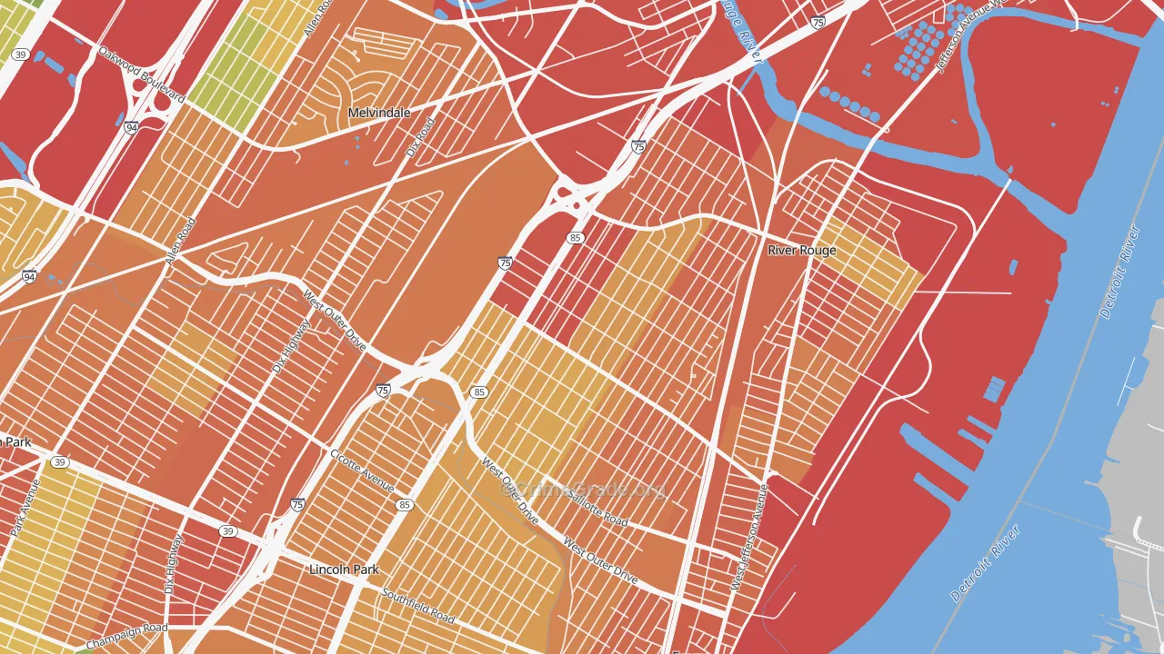Boynton, Detroit, MI Map of Theft Rates