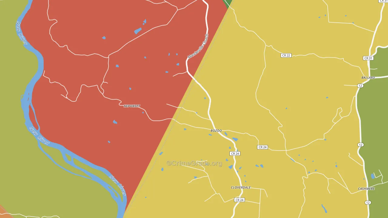 Bozoo, WV Map of Theft Rates