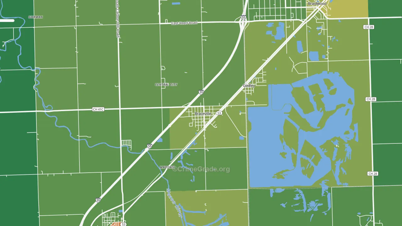 Braceville, IL Map of Theft Rates