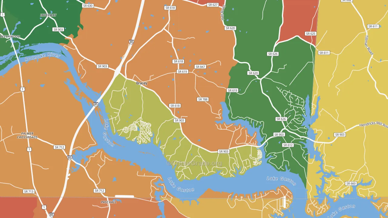 Bracey, VA Map of Theft Rates