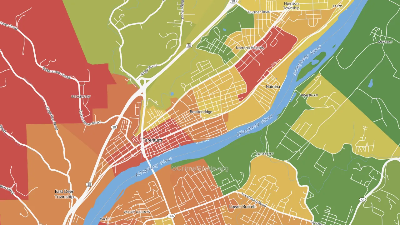Brackenridge, PA Map of Theft Rates